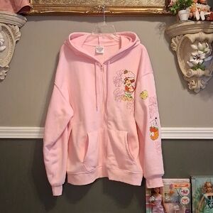 Strawberry Shortcake Theme Whimsical Pink Hoodie with Cartoon Print
